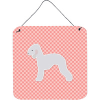 "Caroline's Treasures Bedlington Terrier Checkerboard Pink Wall or Door Hanging Prints BB3594DS66, 6"" x 6"", Multicolor"