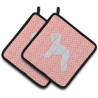 "Caroline's Treasures Bedlington Terrier Checkerboard Pink Pair of Pot Holders BB3594PTHD, 7.5HX7.5W, Multicolor"