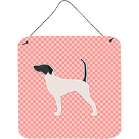 "Caroline's Treasures English Pointer Checkerboard Pink Wall or Door Hanging Prints BB3595DS66, 6"" x 6"", Multicolor"