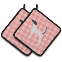 "Caroline's Treasures English Pointer Checkerboard Pink Pair of Pot Holders BB3595PTHD, 7.5HX7.5W, Multicolor"
