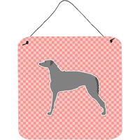 "Caroline's Treasures Scottish Deerhound Checkerboard Pink Wall or Door Hanging Prints BB3596DS66, 6"" x 6"", Multicolor"