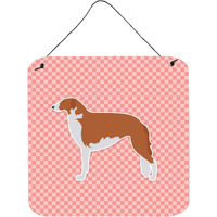 "Caroline's Treasures Borzoi Russian Greyhound Checkerboard Pink Wall or Door Hanging Prints BB3599DS66, 6"" x 6"", Multicolor"