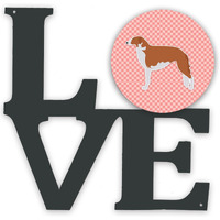 "Caroline's Treasures Borzoi Russian Greyhound Checkerboard Pink Metal Artwork Love wall-decor, Multicolor"