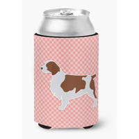 "Caroline's Treasures Welsh Springer Spaniel Checkerboard Pink Can or Bottle Hugger BB3600CC, Can Hugger, Multicolor"