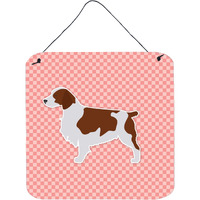 "Caroline's Treasures Welsh Springer Spaniel Checkerboard Pink Wall or Door Hanging Prints BB3600DS66, 6"" x 6"", Multicolor"