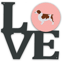"Caroline's Treasures Welsh Springer Spaniel Checkerboard Pink Metal Artwork Love wall-decor, Multicolor"