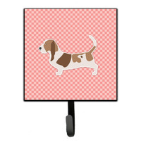 "Caroline's Treasures Basset Hound Checkerboard Pink Leash or Key Holder BB3602SH4, Small, Multicolor"
