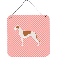 "Caroline's Treasures Greyhound Checkerboard Pink Wall or Door Hanging Prints BB3605DS66, 6"" x 6"", Multicolor"