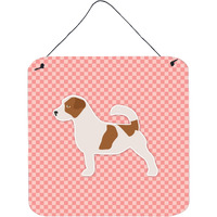 "Caroline's Treasures Jack Russell Terrier Checkerboard Pink Wall or Door Hanging Prints BB3607DS66, 6"" x 6"", Multicolor"
