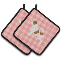 "Caroline's Treasures Jack Russell Terrier Checkerboard Pink Pair of Pot Holders BB3607PTHD, 7.5HX7.5W, Multicolor"