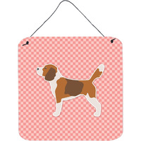 "Caroline's Treasures Beagle Checkerboard Pink Wall or Door Hanging Prints BB3610DS66, 6"" x 6"", Multicolor"