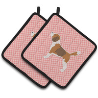 "Caroline's Treasures Beagle Checkerboard Pink Pair of Pot Holders BB3610PTHD, 7.5HX7.5W, Multicolor"