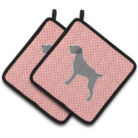 "Caroline's Treasures German Wirehaired Pointer Checkerboard Pink Pair of Pot Holders BB3611PTHD, 7.5HX7.5W, Multicolor"