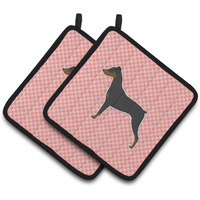 "Caroline's Treasures German Pinscher Checkerboard Pink Pair of Pot Holders BB3613PTHD, 7.5HX7.5W, Multicolor"