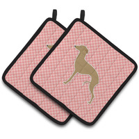 "Caroline's Treasures Italian Greyhound Checkerboard Pink Pair of Pot Holders BB3614PTHD, 7.5HX7.5W, Multicolor"