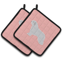 "Caroline's Treasures Spanish Water Dog Checkerboard Pink Pair of Pot Holders BB3615PTHD, 7.5HX7.5W, Multicolor"
