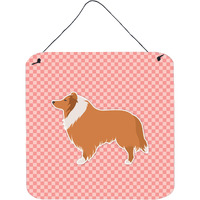 "Caroline's Treasures Collie Checkerboard Pink Wall or Door Hanging Prints BB3616DS66, 6"" x 6"", Multicolor"