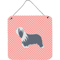 "Caroline's Treasures Bearded Collie Checkerboard Pink Wall or Door Hanging Prints BB3617DS66, 6"" x 6"", Multicolor"