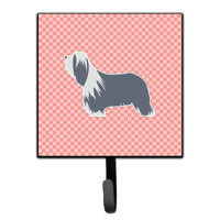 "Caroline's Treasures Bearded Collie Checkerboard Pink Leash or Key Holder BB3617SH4, Small, Multicolor"