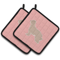 "Caroline's Treasures Pyrenean Shepherd Checkerboard Pink Pair of Pot Holders BB3618PTHD, 7.5HX7.5W, Multicolor"