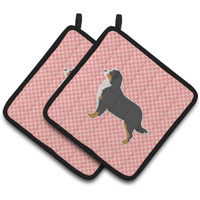 "Caroline's Treasures Bernese Mountain Dog Checkerboard Pink Pair of Pot Holders BB3619PTHD, 7.5HX7.5W, Multicolor"
