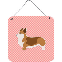 "Caroline's Treasures Corgi Checkerboard Pink Wall or Door Hanging Prints BB3620DS66, 6"" x 6"", Multicolor"
