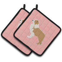 "Caroline's Treasures Red Border Collie Checkerboard Pink Pair of Pot Holders BB3622PTHD, 7.5HX7.5W, Multicolor"