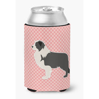"Caroline's Treasures black Border Collie Checkerboard Pink Can or Bottle Hugger BB3623CC, Can Hugger, Multicolor"