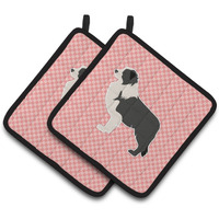"Caroline's Treasures black Border Collie Checkerboard Pink Pair of Pot Holders BB3623PTHD, 7.5HX7.5W, Multicolor"