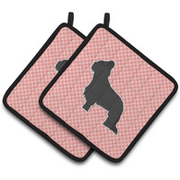 "Caroline's Treasures Briard Checkerboard Pink Pair of Pot Holders BB3626PTHD, 7.5HX7.5W, Multicolor"