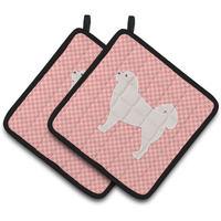 "Caroline's Treasures BB3627PTHD Polish Tatra Sheepdog Checkerboard Pink Pair of Pot Holders, 7.5H"" x 7.5"" W, Multicolor"