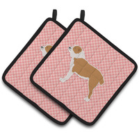 "Caroline's Treasures Central Asian Shepherd Dog Checkerboard Pink Pair of Pot Holders BB3628PTHD, 7.5HX7.5W, Multicolor"