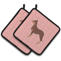 "Caroline's Treasures Australian Kelpie Dog Checkerboard Pink Pair of Pot Holders BB3629PTHD, 7.5HX7.5W, Multicolor"