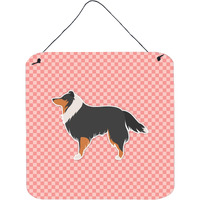 "Caroline's Treasures Sheltie/Shetland Sheepdog Checkerboard Pink Wall or Door Hanging Prints BB3630DS66, 6"" x 6"", Multicolor"