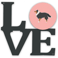 "Caroline's Treasures Sheltie/Shetland Sheepdog Checkerboard Pink Metal Artwork Love wall-decor, Multicolor"