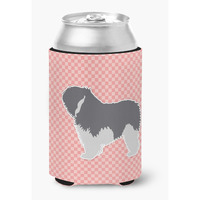 "Caroline's Treasures BB3632CC Polish Lowland Sheepdog Dog Checkerboard Pink Can or Bottle Hugger, Multicolor"