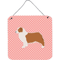 "Caroline's Treasures Australian Shepherd Dog Checkerboard Pink Wall or Door Hanging Prints BB3633DS66, 6"" x 6"", Multicolor"