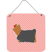 "Caroline's Treasures Yorkshire Terrier Yorkie Checkerboard Pink Wall or Door Hanging Prints BB3634DS66, 6"" x 6"", Multicolor"