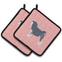 "Caroline's Treasures Lowchen Checkerboard Pink Pair of Pot Holders BB3635PTHD, 7.5HX7.5W, Multicolor"