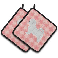 "Caroline's Treasures Maltese Checkerboard Pink Pair of Pot Holders BB3636PTHD, 7.5HX7.5W, Multicolor"