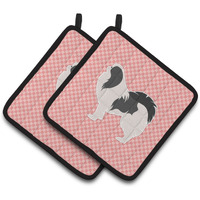 "Caroline's Treasures Japanese Chin Checkerboard Pink Pair of Pot Holders BB3637PTHD, 7.5HX7.5W, Multicolor"