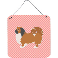 "Caroline's Treasures Pekingese Checkerboard Pink Wall or Door Hanging Prints BB3638DS66, 6"" x 6"", Multicolor"