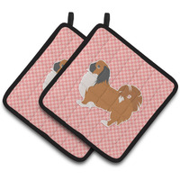 "Caroline's Treasures Pekingese Checkerboard Pink Pair of Pot Holders BB3638PTHD, 7.5HX7.5W, Multicolor"