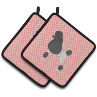 "Caroline's Treasures Poodle Checkerboard Pink Pair of Pot Holders BB3639PTHD, 7.5HX7.5W, Multicolor"