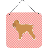 "Caroline's Treasures Brussels Griffon Checkerboard Pink Wall or Door Hanging Prints BB3640DS66, 6"" x 6"", Multicolor"