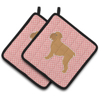 "Caroline's Treasures Brussels Griffon Checkerboard Pink Pair of Pot Holders BB3640PTHD, 7.5HX7.5W, Multicolor"