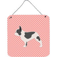 "Caroline's Treasures French Bulldog Checkerboard Pink Wall or Door Hanging Prints BB3641DS66, 6"" x 6"", Multicolor"