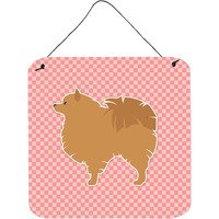 "Caroline's Treasures Pomeranian Checkerboard Pink Wall or Door Hanging Prints BB3642DS66, 6"" x 6"", Multicolor"