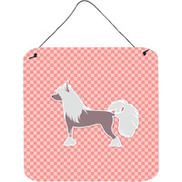 "Caroline's Treasures Chinese Crested Checkerboard Pink Wall or Door Hanging Prints BB3643DS66, 6"" x 6"", Multicolor"