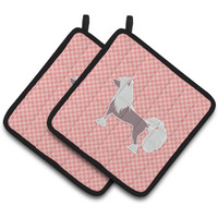 "Caroline's Treasures Chinese Crested Checkerboard Pink Pair of Pot Holders BB3643PTHD, 7.5HX7.5W, Multicolor"
